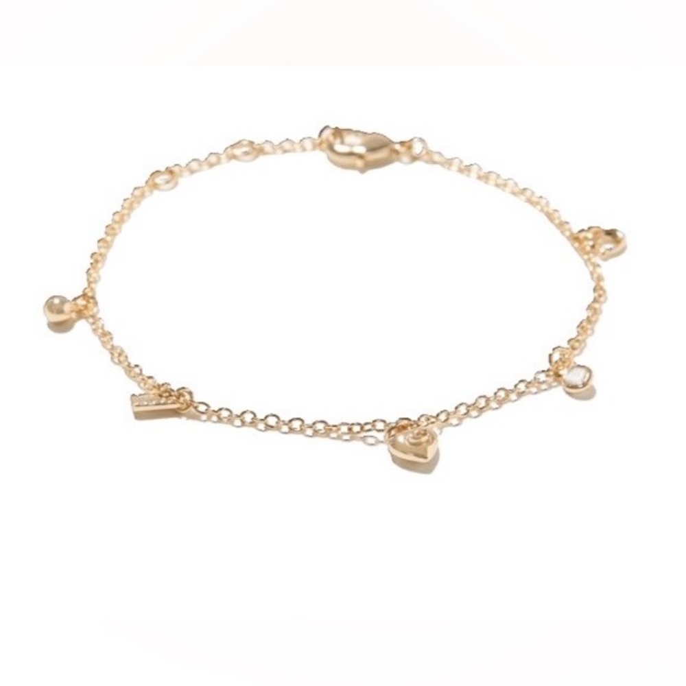 Coach Gold Charm Bracelet Heart Lock CZ 14K Gold Plated NWT